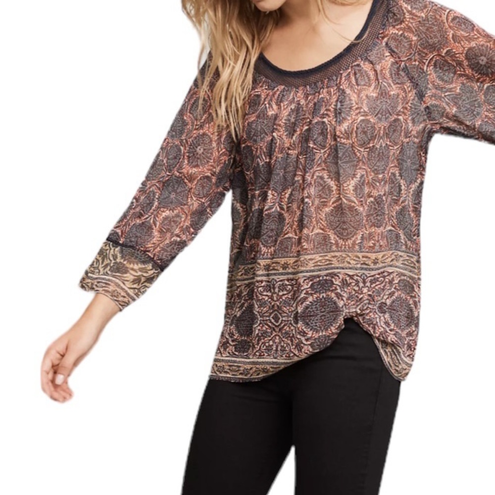Anthropologie Plenty by Tracy Reese "Dahlia" Bell Sleeved Paisley Print Blouse